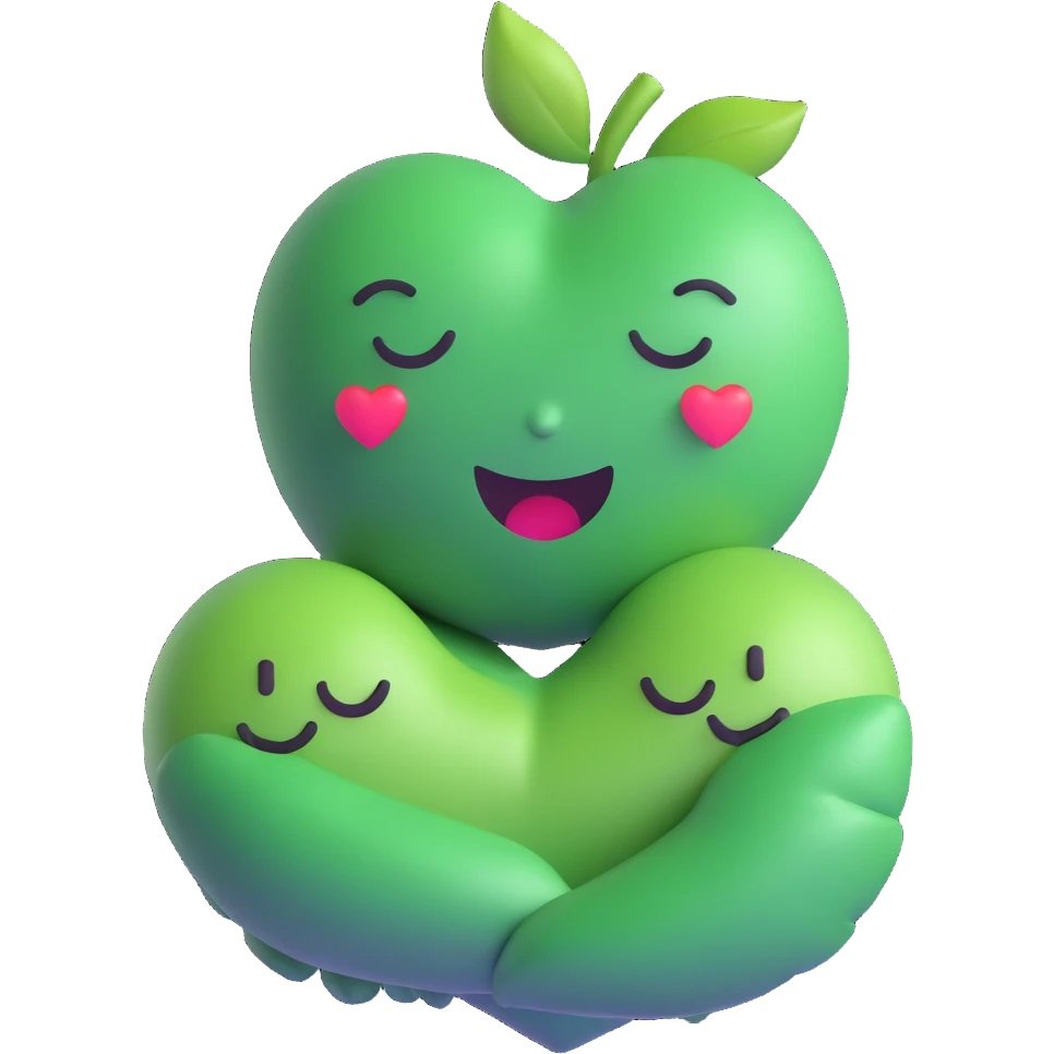 green face emoticon with closed eyes hugging a green heart, expressing care and support emoji