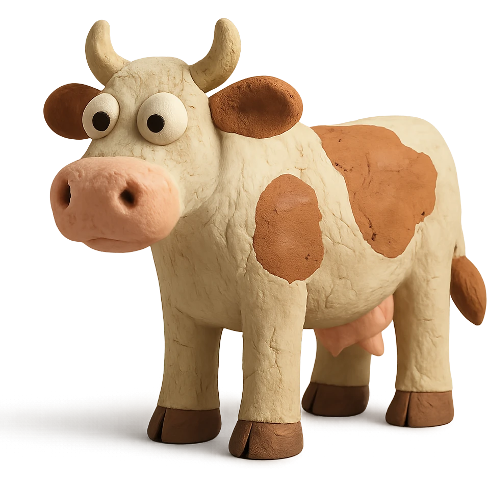 claymation style cow in standing pose with detailed clay texture emoji