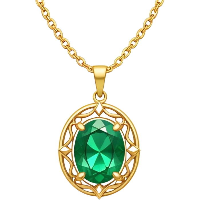 An emerald green necklace with a shiny pendant emoji