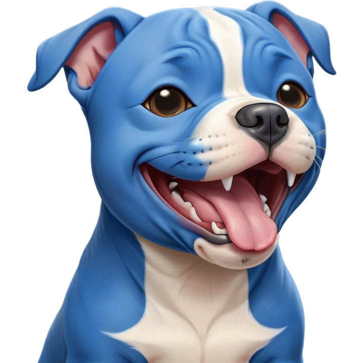 Cinematic Cute Yawning Blue Staffordshire Bull Terrier Portrait Emoji, Head tilted slightly with a dramatic, wide-open yawn, showcasing a smooth blue Fur with a refined texture, floppy ears slightly drooping, round dark eyes barely open in drowsy contentment, Simplified yet irresistibly adorable features, highly detailed, glowing with a soft, cozy glow, high shine, relaxed yet expressive, stylized with a touch of whimsy, bright and endearing, soft glowing outline, capturing the essence of a sleepy yet affectionate guardian, so drowsy it feels like it could stretch right out of the screen and curl up for a nap! emoji