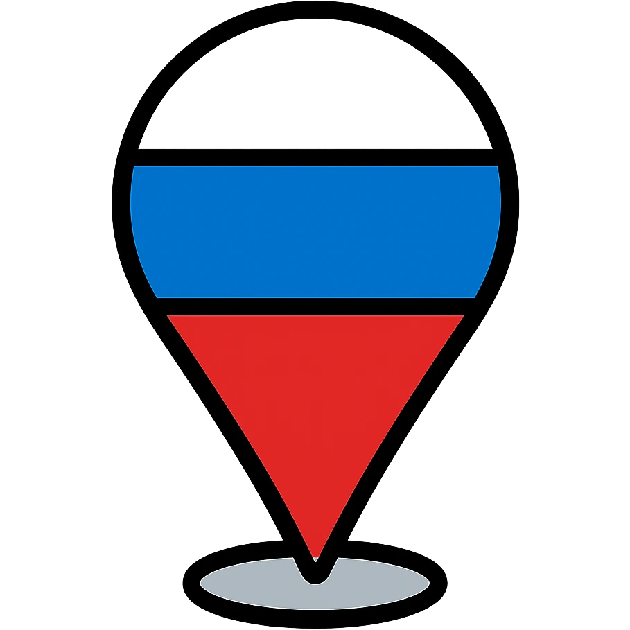 Location pin marker with Russian flag colors (white, blue, and red horizontal stripes) emoji