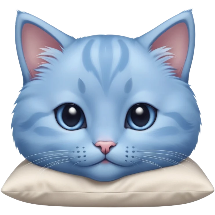 Close-up of a beautiful blue kitten's face with paws resting on a pillow. Minimalist design with very few details, focusing on the kitten's adorable expression and soft features emoji