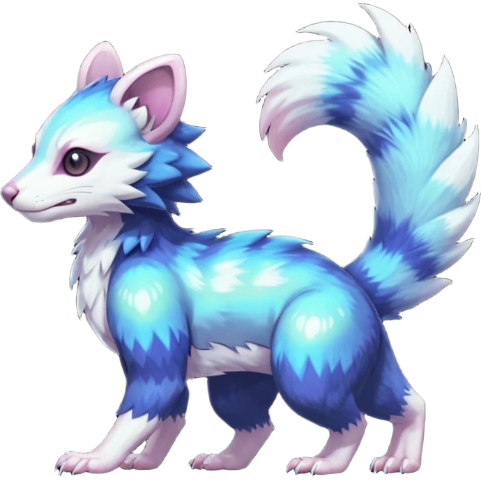 Colorful translucent glowing Trico-Sergal-Furret-Ferret-Wolverine-Vernid-furry-fursona-fusion-Fakemon-animal-hybrid-creature, full body emoji