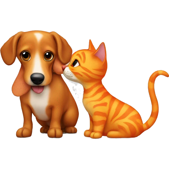 Wiener dog kissing an orange cat emoji