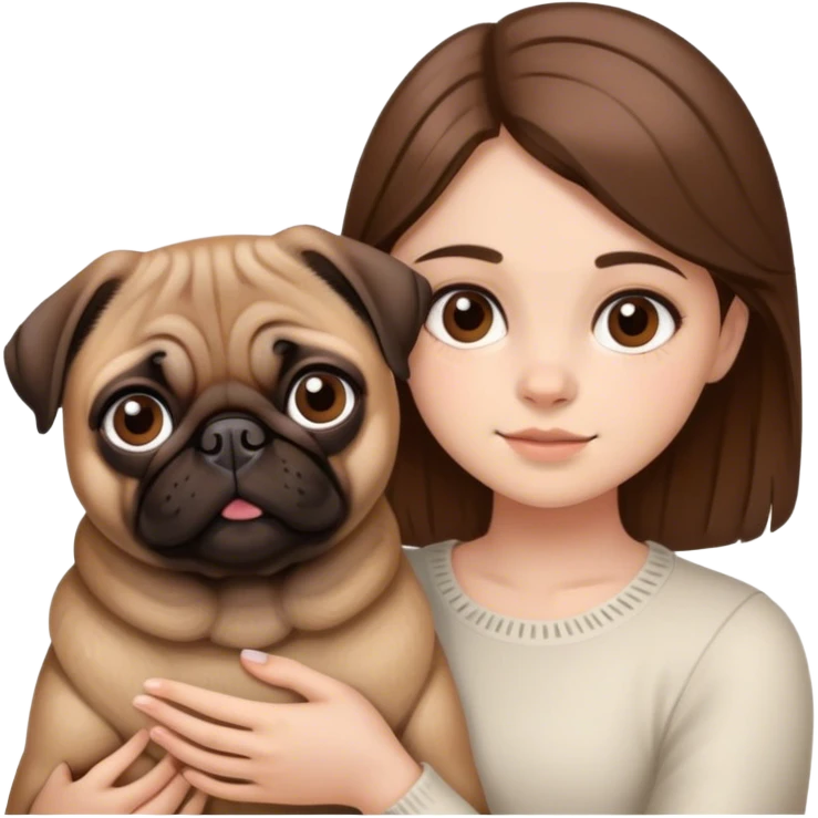 Young Girl with brown hair and brown eyes and brown pug emoji