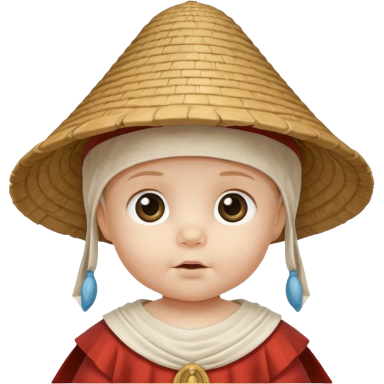 ancient roman baby conical hat, white, half body emoji