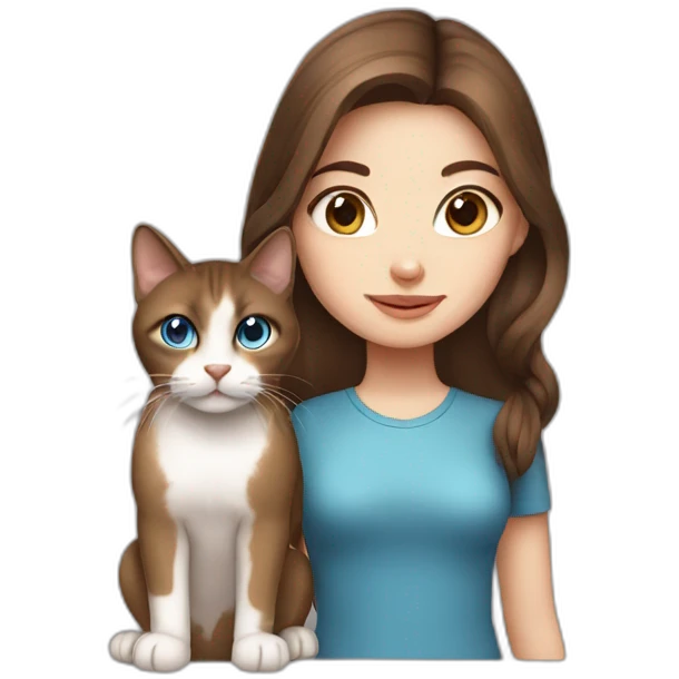Blue eyed brown hair girl with Thai cat emoji