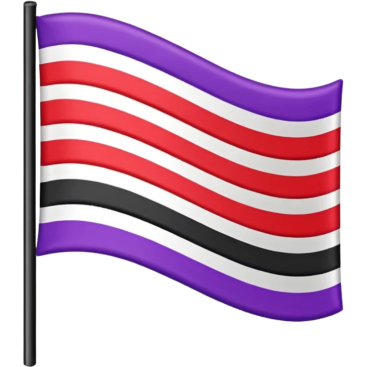 The emoji of a flag with three horizontal bars. The top bar is black, the middle bar is white, and the bottom bar is split in half. The bottom left is purple, and the bottom right is red emoji