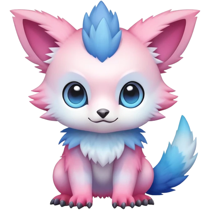 Cute cool kawaii pink-white-blue-gradient fakemon-digimon-Trico-creature emoji