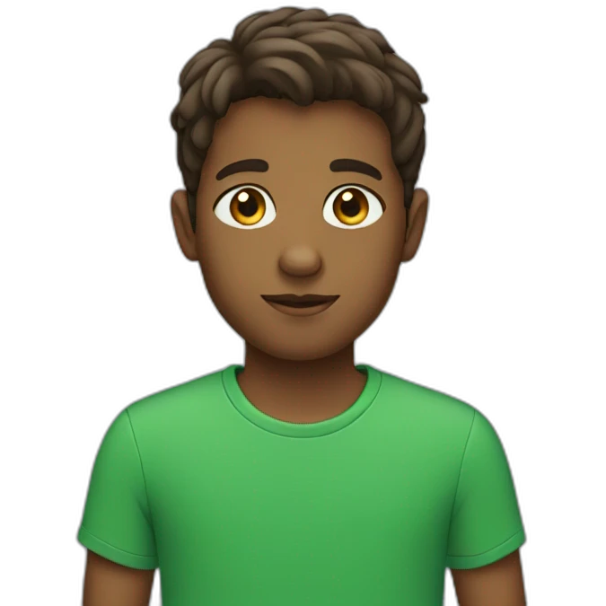A brown boy with green shirt and blue eyes emoji