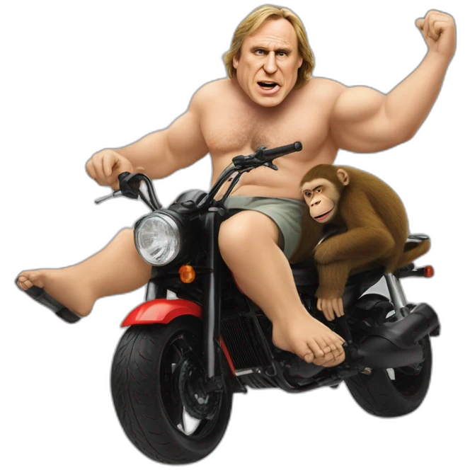 Gérard Depardieu riding a monkey emoji