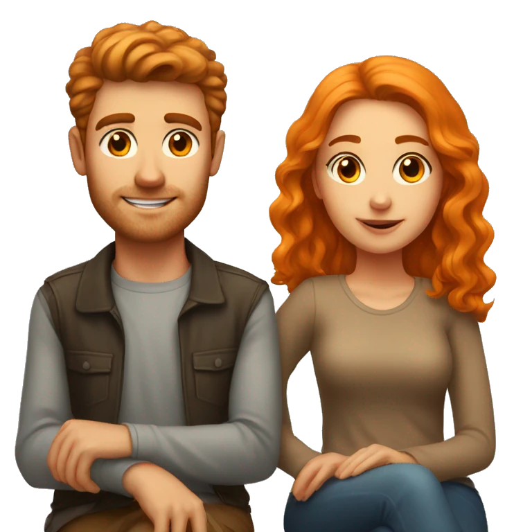 brown haired girl portrait with a orange haired boyfriend sitting next to her emoji