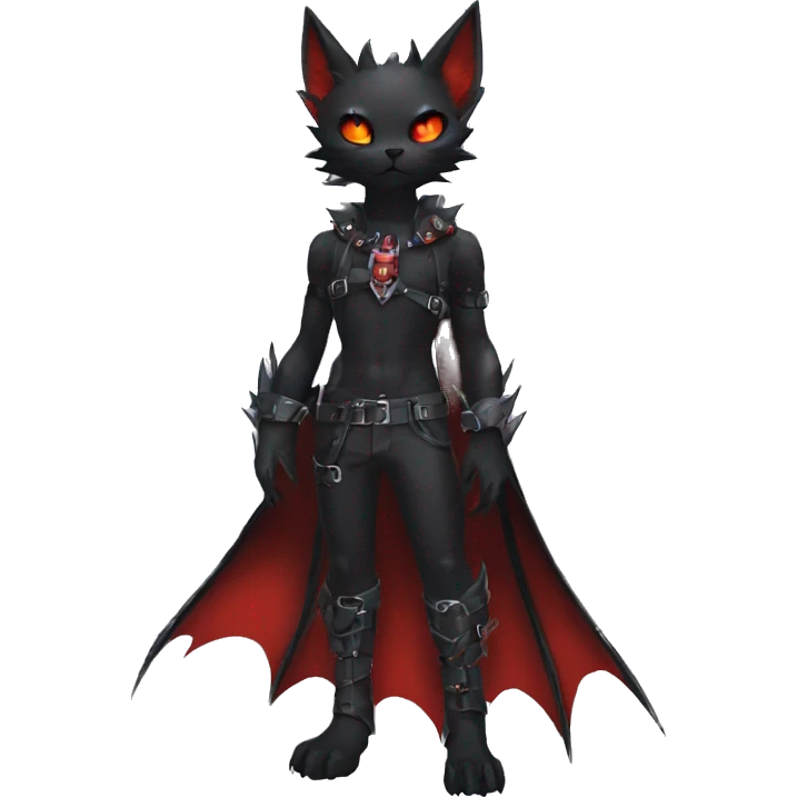 cool edgy black punk red ethereal fantasy nargacuga-bat-cat-Fakemon collar harness full body emoji