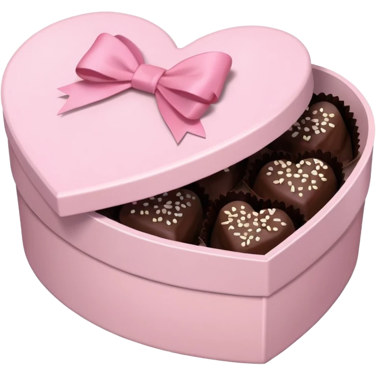 pale pink heart box, pale pink bow, filled with chocolates inside emoji