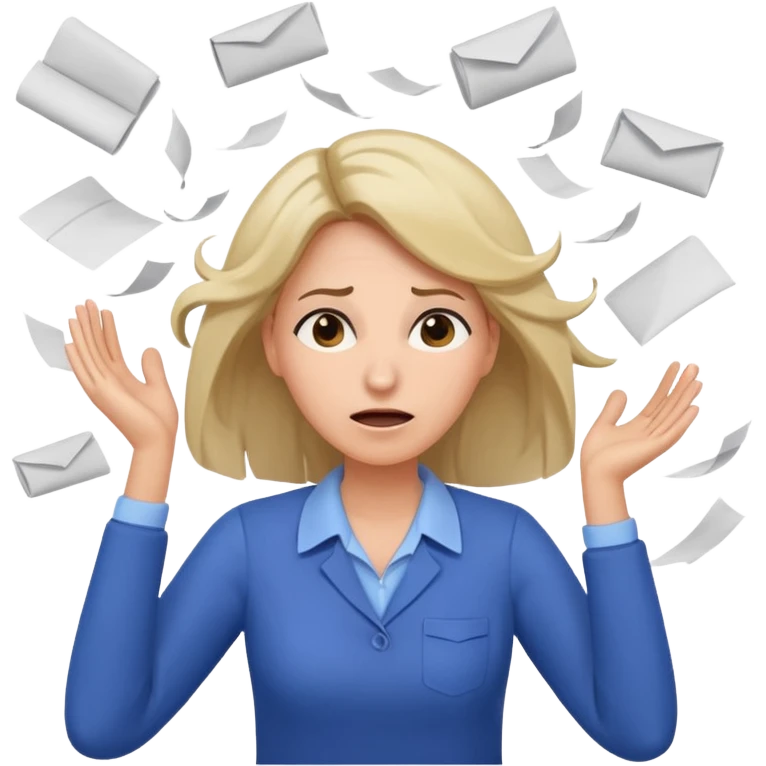 female teacher pulling her hair with stressed face, papers flying everywhere emoji