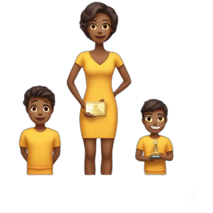 Mother with two sons on the third podium at the award ceremony. All With White skin emoji