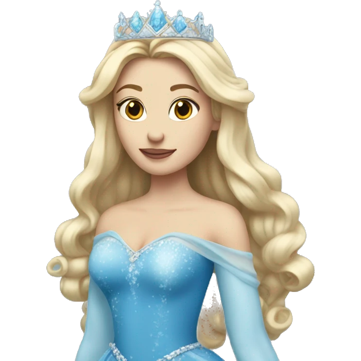 snow princess long blonde hair wearing an ice crown and a blue gown emoji