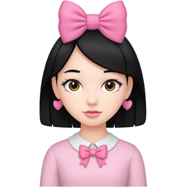 Girl with black hair and pink bow in her hair emoji