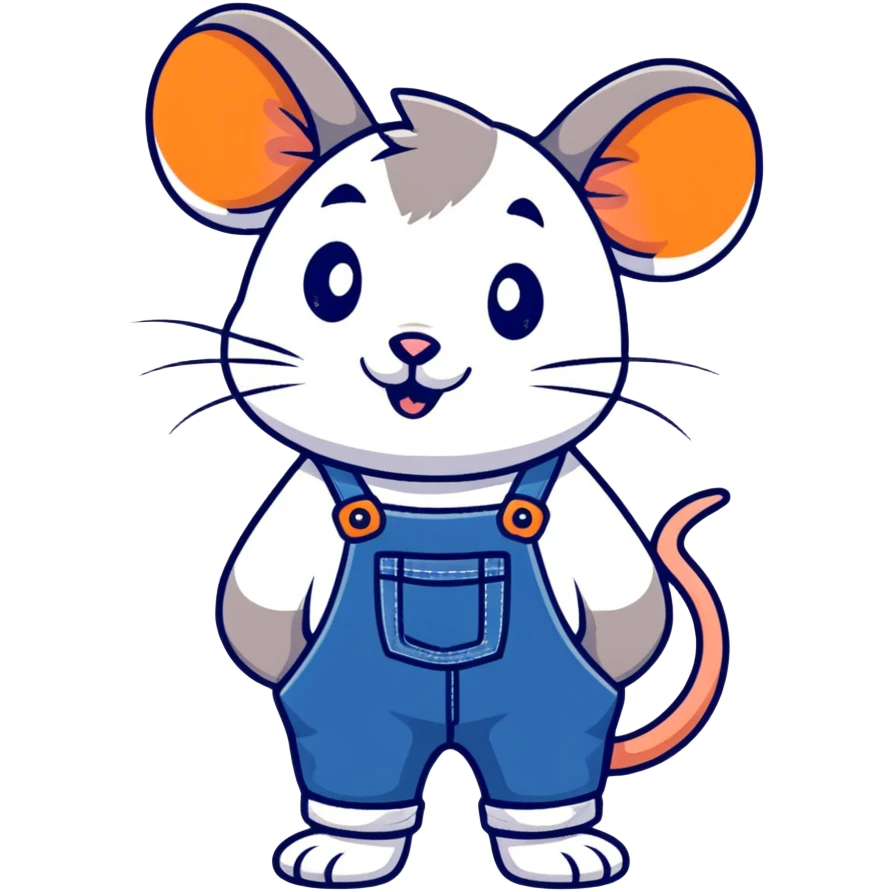cute rat wearing blue denim overalls emoji