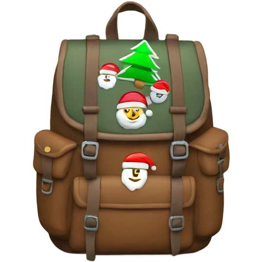 backpack for adventure with christmas patches on it emoji