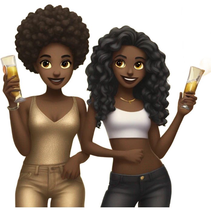 lightskin girl and darkskin girl partying together  emoji