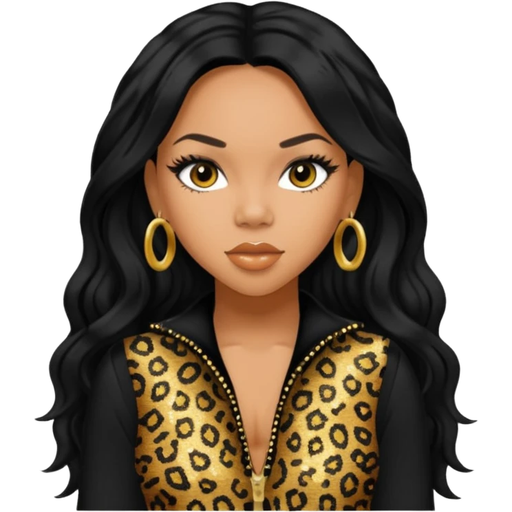 Kiely Williams from 3lw/Cheetah Girls with long jet black hair, black sequin outfit emoji