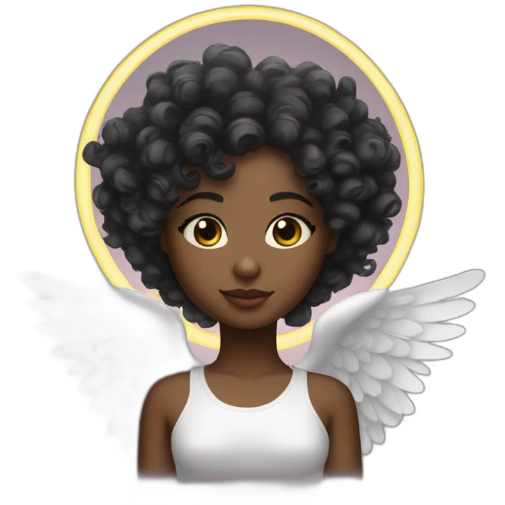 curly headed black girl with halo above her head and angel wings emoji