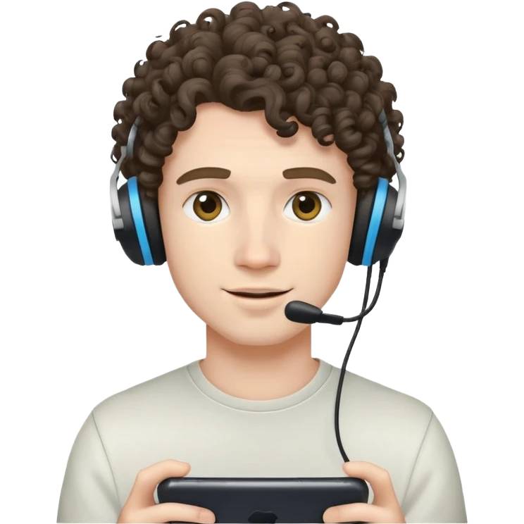 Guy with curly hair pale skin and a gaming headset  emoji