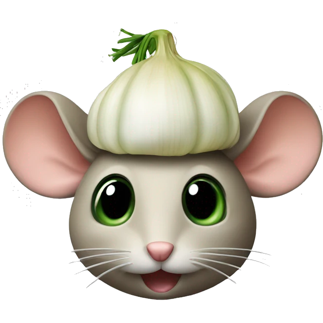 mouse with half onion as a little hat, the onion has still some green emoji