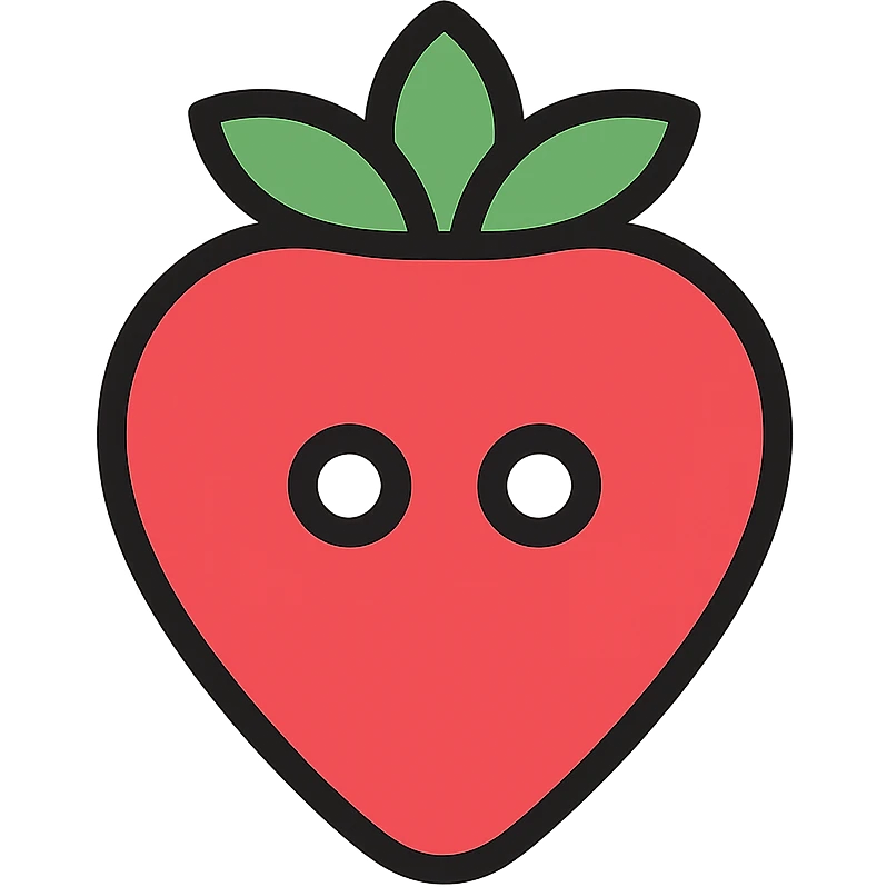 strawberry button as a colorful outline icon, clean and minimalist emoji