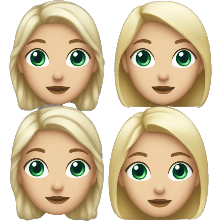 a girl with green eyes, a blonde with long hair, and next to her a girl with blue eyes and short dark shoulder-length hair emoji