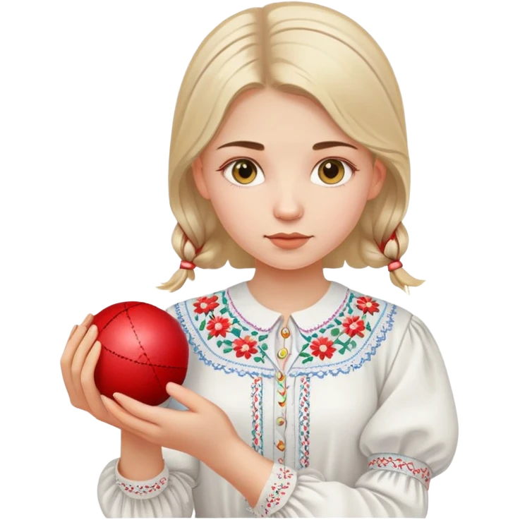 A young Ukrainian girl in a white embroidered shirt holds a ball of thread in her hand emoji