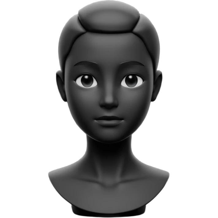 minimalist 3d avatar, stylized human bust, no hairstyle, distinctive facial features, smooth matte plastic texture, soft cinematic lighting, subtle rim light, clay render style, modern digital illustration, octane render. black, completely monochrome, matte emoji