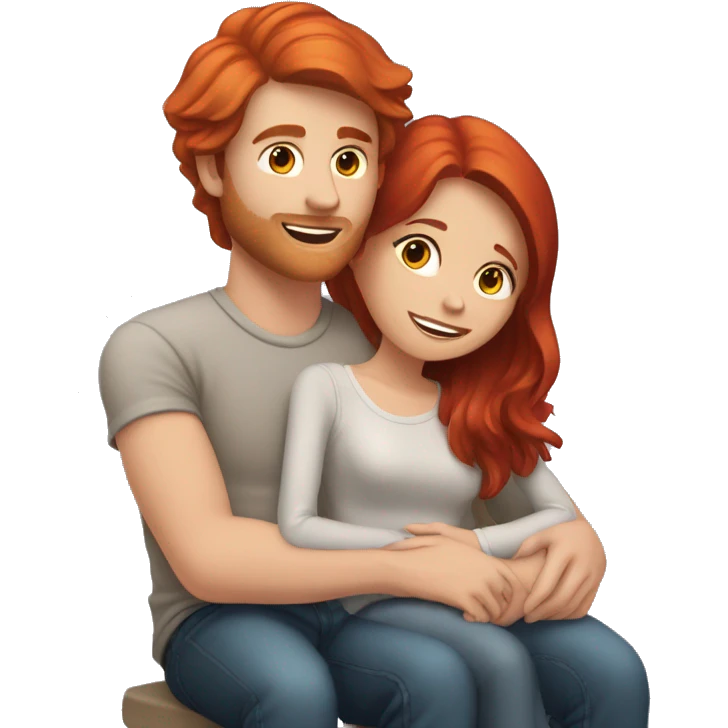 Red hair girl sitting on brunette boyfriend’s lap emoji