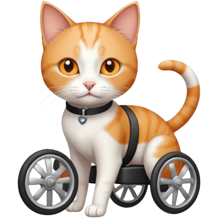 full body small short hair ginger and white cat with orange eyes walking in a wheelchair for cats emoji