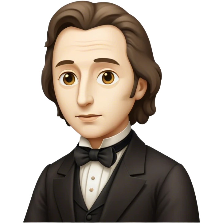 Cinematic Realistic Chopin Pop Culture Emoji, featuring an evocative portrayal of the legendary composer rendered with delicate textures and emotive, dynamic lighting. emoji