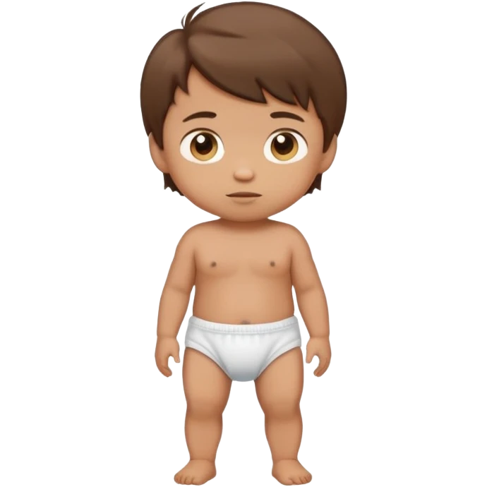 toddler boy with short hair standing in a diaper, classic emoji look emoji