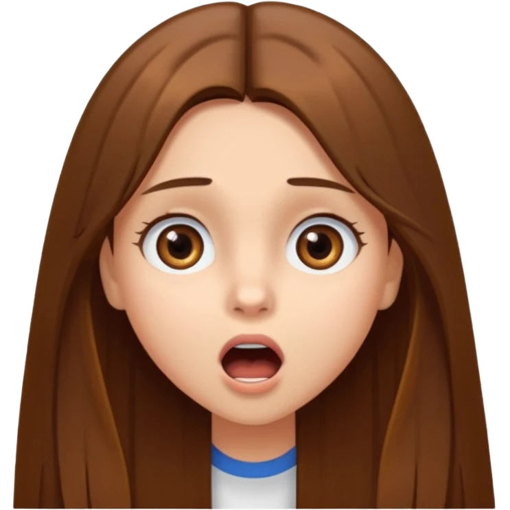girl with long brown straight hair and brown eyes, surprised expression emoji