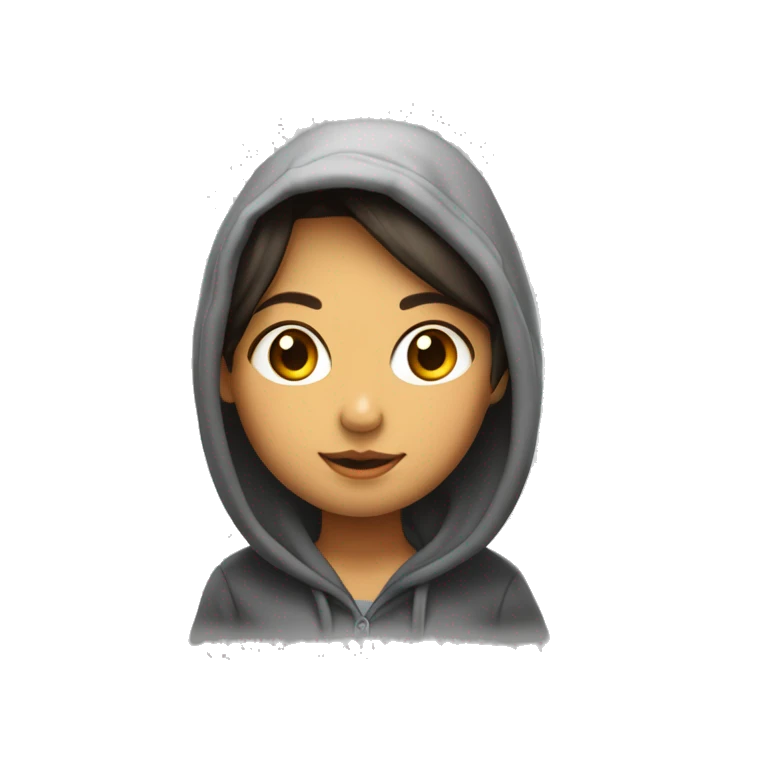 una chica morena con una sudadera y una capucha saludando emoji