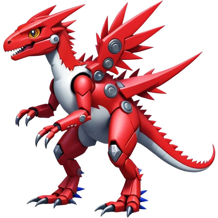 Spiky Cool Edgy Futuristic shiny colorful Digimon-Fakemon-Guilmon-Velociraptor-Mecha full body  emoji