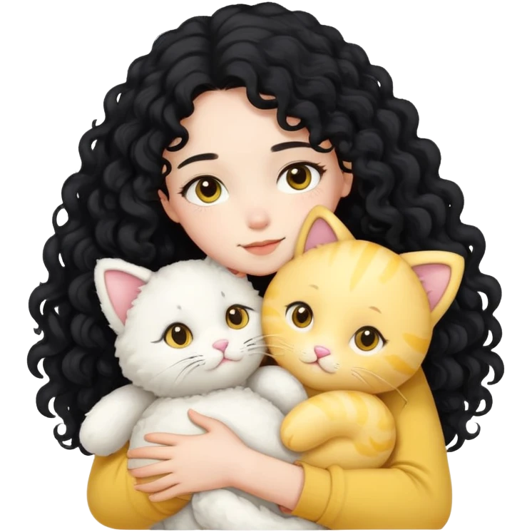 黑长卷发女生抱着一只白色黄色的布偶猫 emoji