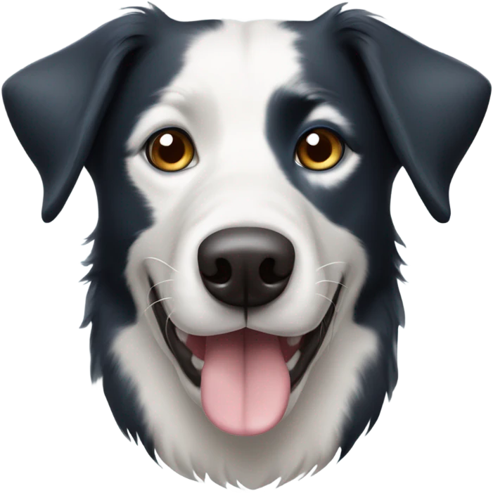 Labrador border collie mix dog with one brown eye and one silver/blue eye and one droopy ear emoji