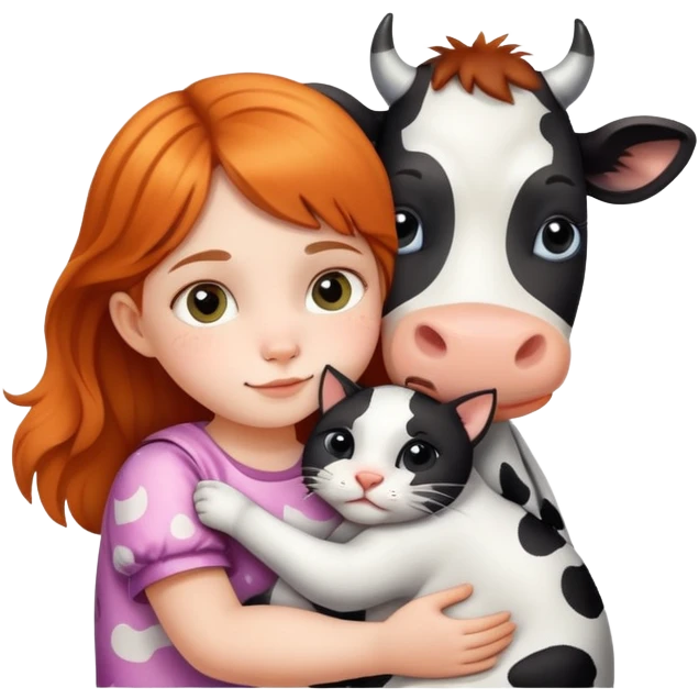 Little girl hugging cow cat emoji