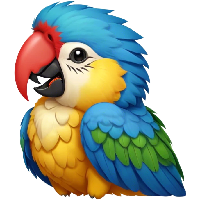 Cinematic Cute Yawning Macaw Portrait Emoji, Head tilted slightly with a dramatic, wide-open yawn, showcasing resplendent feathers and sleepy, half-closed eyes brimming with relaxed elegance, Simplified yet irresistibly adorable features, highly detailed, glowing with a soft, cozy tropical glow, high shine, relaxed yet expressive, stylized with a hint of whimsical charm, soft glowing outline, capturing the essence of a drowsy yet affectionate macaw that appears ready to stretch out for a nap! emoji