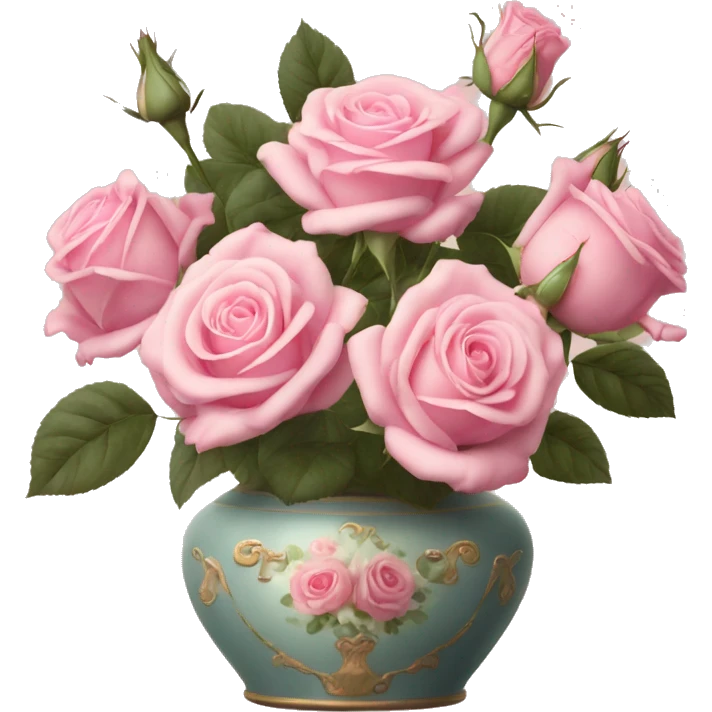 Pastell pink roses in a vintage vase emoji