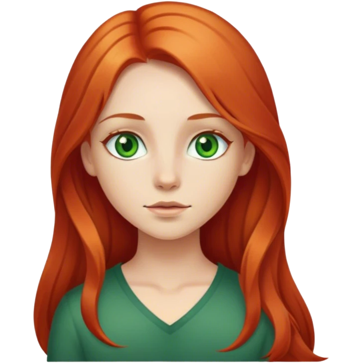 Girl with long red hair middle part, thin blonde streak in front and green eyes  emoji