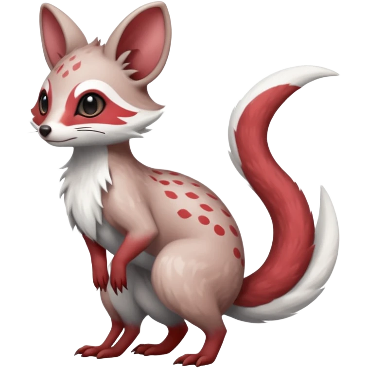 Minccino-Mongoose-Lykoi-Emolga-Pachirisu-Zangoose-fusion-hybrid-animal-Fakémon-creature, full body, thin long sleek scaly tail, intricate markings emoji