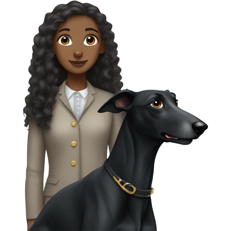 Black greyhound with dark curly hair girl emoji