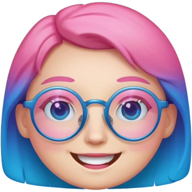 smiling face with round glasses with gradient pink to blue lenses emoji