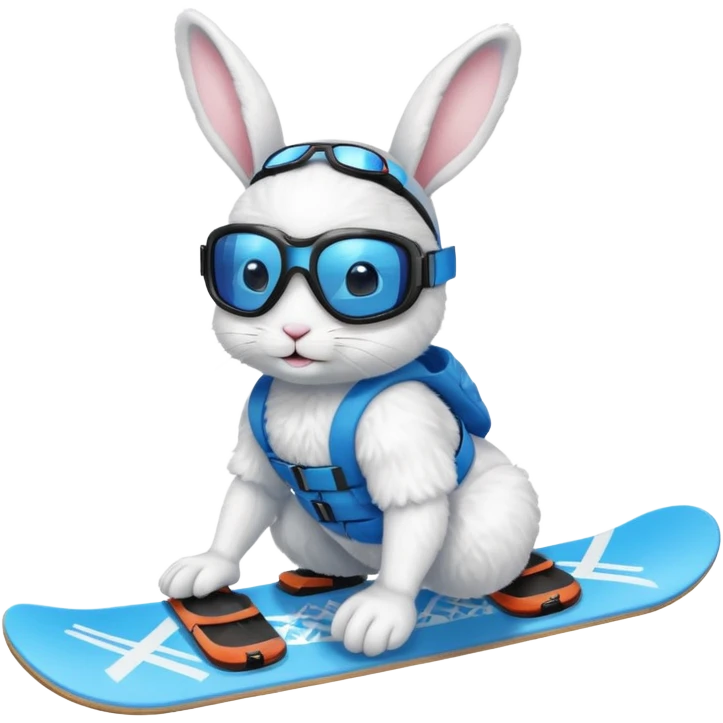 A bunny on a snowboard in blue wearing ski goggles emoji